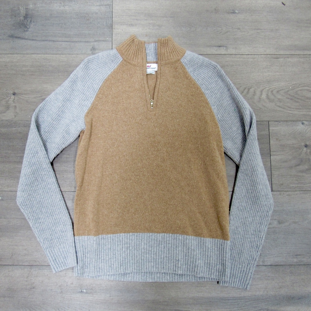 VINEYARD VINES TAN CASHMERE QUARTER ZIP